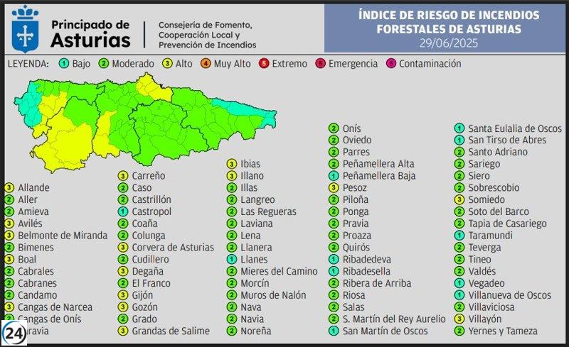 Dieciséis municipios asturianos enfrentan un alto riesgo de incendios forestales.