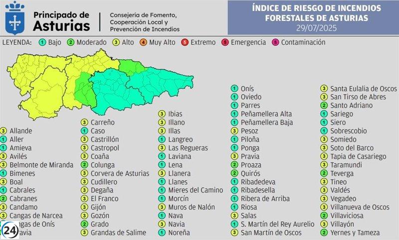 Asturias en alerta: municipios afectados por incendios este martes