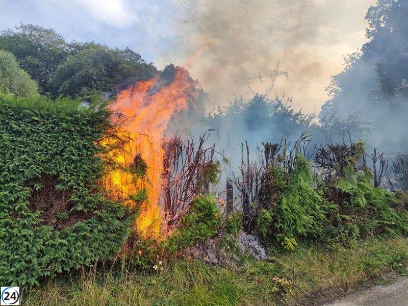 Incendio en Fozana de Abajo, Tiñana, preocupa a residentes por su cercanía a hogares.
