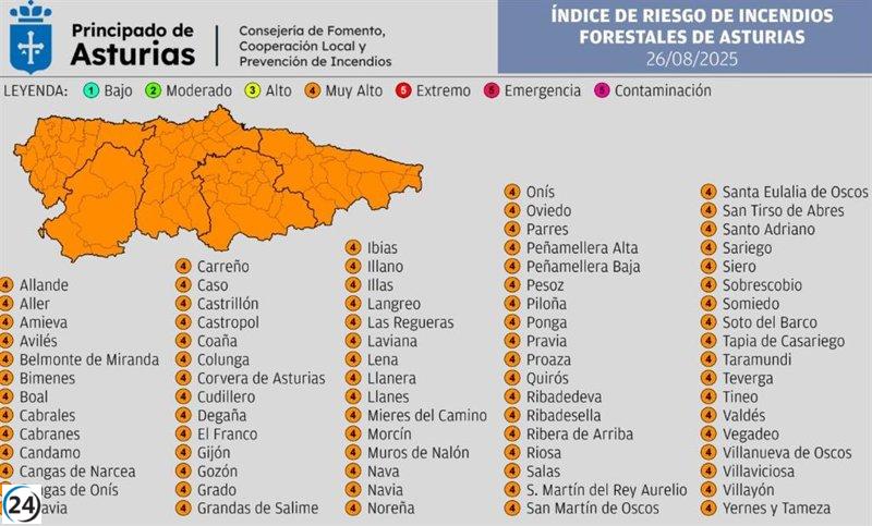 Asturias se mantendrá en alerta máxima por riesgos de incendios forestales este martes.
