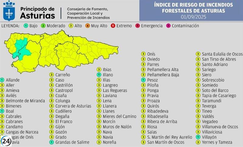 “Asturias en alerta: municipios en peligro por incendios forestales este lunes”
