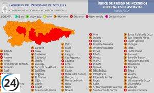 Alerta máxima de incendios en 21 localidades de Asturias debido a condiciones climáticas adversas