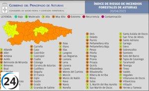 Riesgo muy alto de incendios en municipios asturianos este jueves.