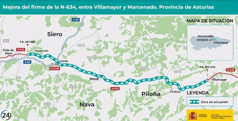 El proyecto de mejora del firme de la N-634 entre Villamayor y Marcenado entra en consulta pública.